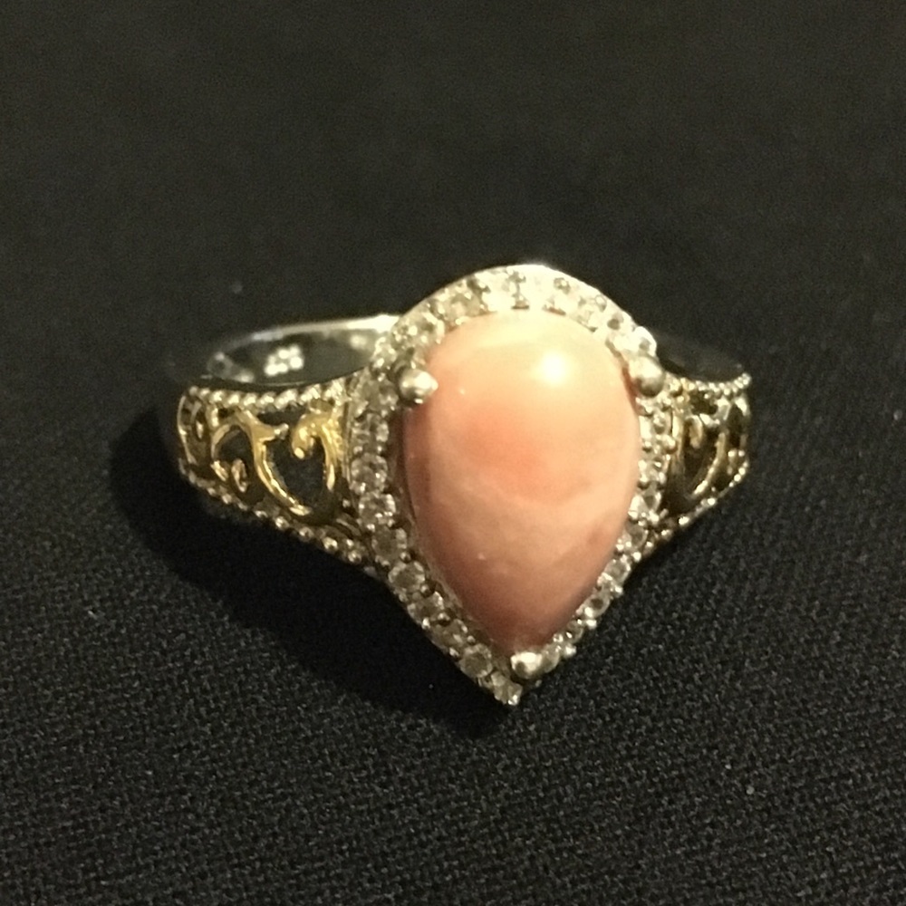 New* Pink opal & CZ in silver w/ gold overlay sz 9